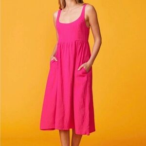 Monrow Revolve Pink Gauze Sleeveless Organic Cotton Midi dress, size small